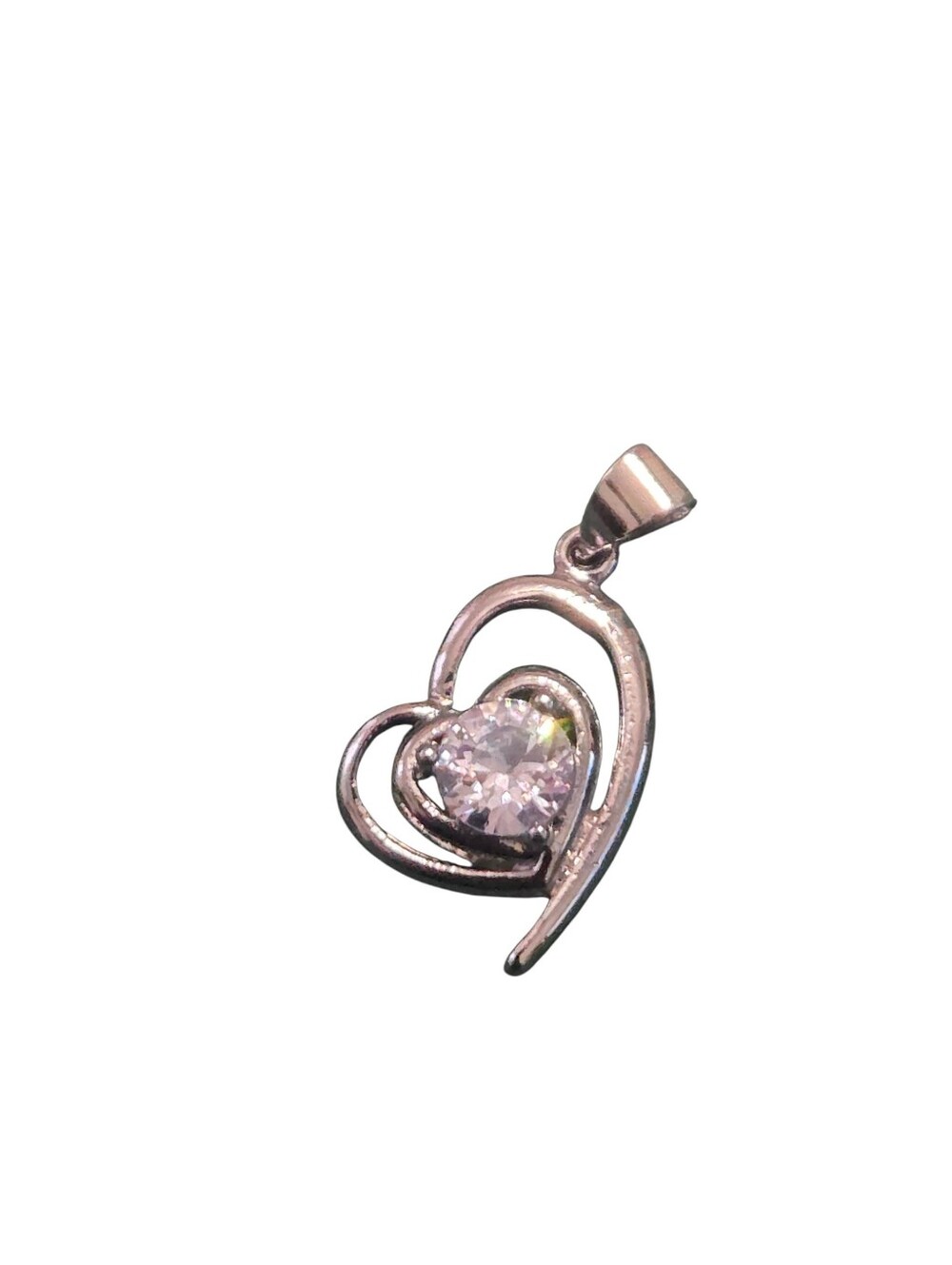 925 Sterling Silver Double Heart Cubic Zirconia Pendant